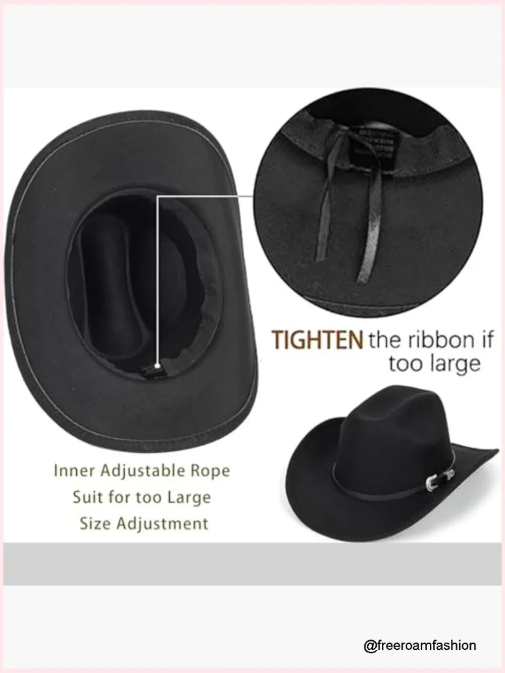 Vintage Western Cowboy Hat Adjustable Felt Western Cowgirl Hat with Belt Decor